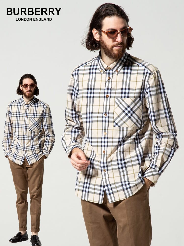 BURBERRY (バーバリー) チェック コットンポプリン ボタンダウン 長袖 シャツ BB8042838 ブランド