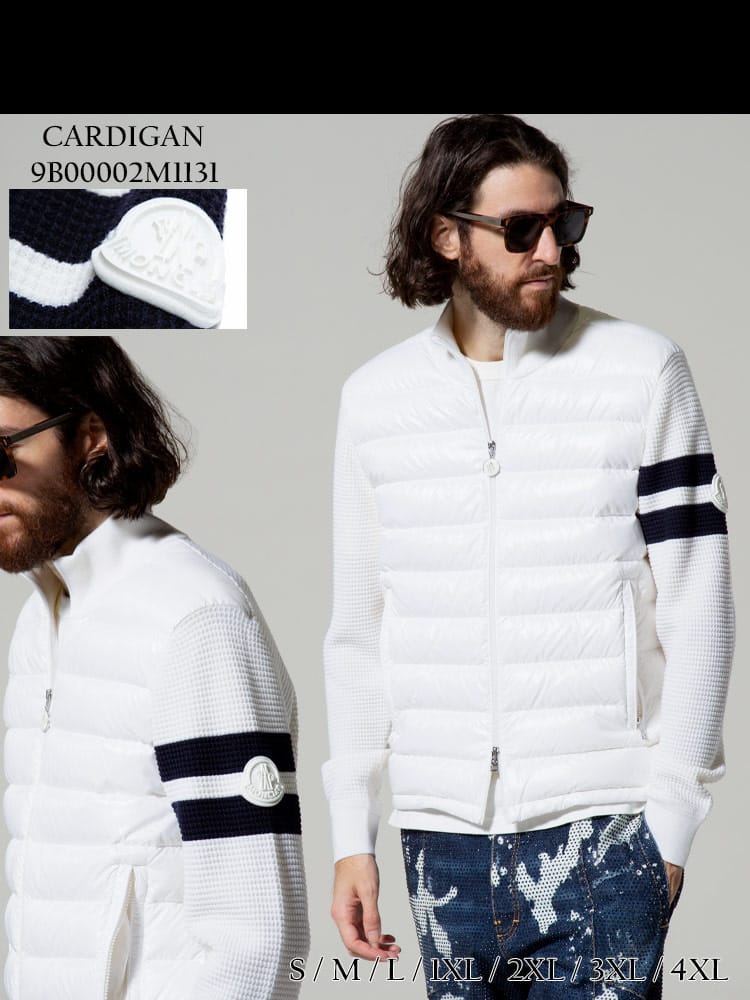 MONCLER (モンクレール) 袖ライン フロントダウン フルジップ ニット MC9B00002M1131