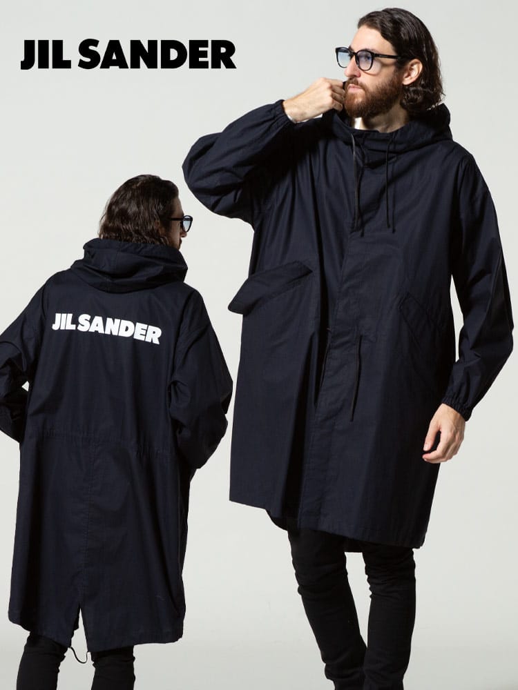 JILL SANDER (ジルサンダー) ロゴプリント フード フルボタン ロングコート JL470231245036