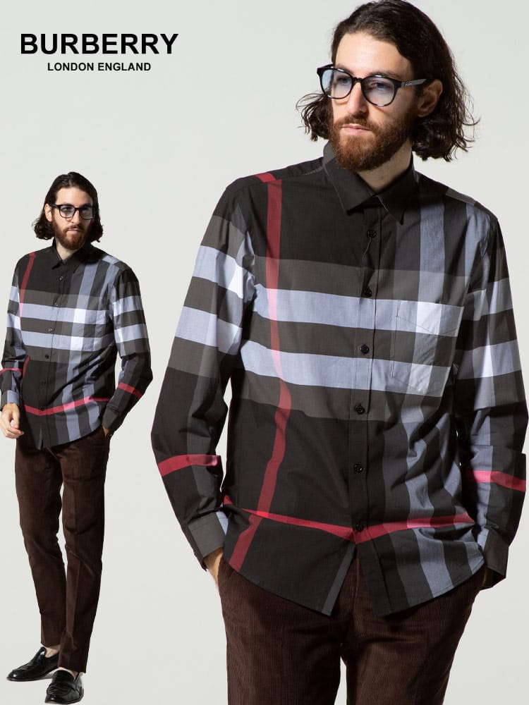 BURBERRY (バーバリー) チェック柄 ストレッチコットンポプリン 長袖 シャツ BB8023772 ブランド