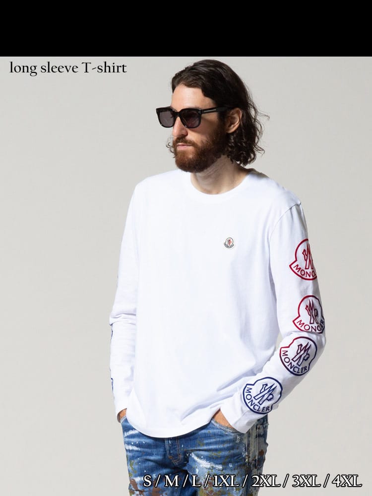 MONCLER (モンクレール) 袖ロゴマーク クルーネック 長袖 Tシャツ MC8D00011829H8