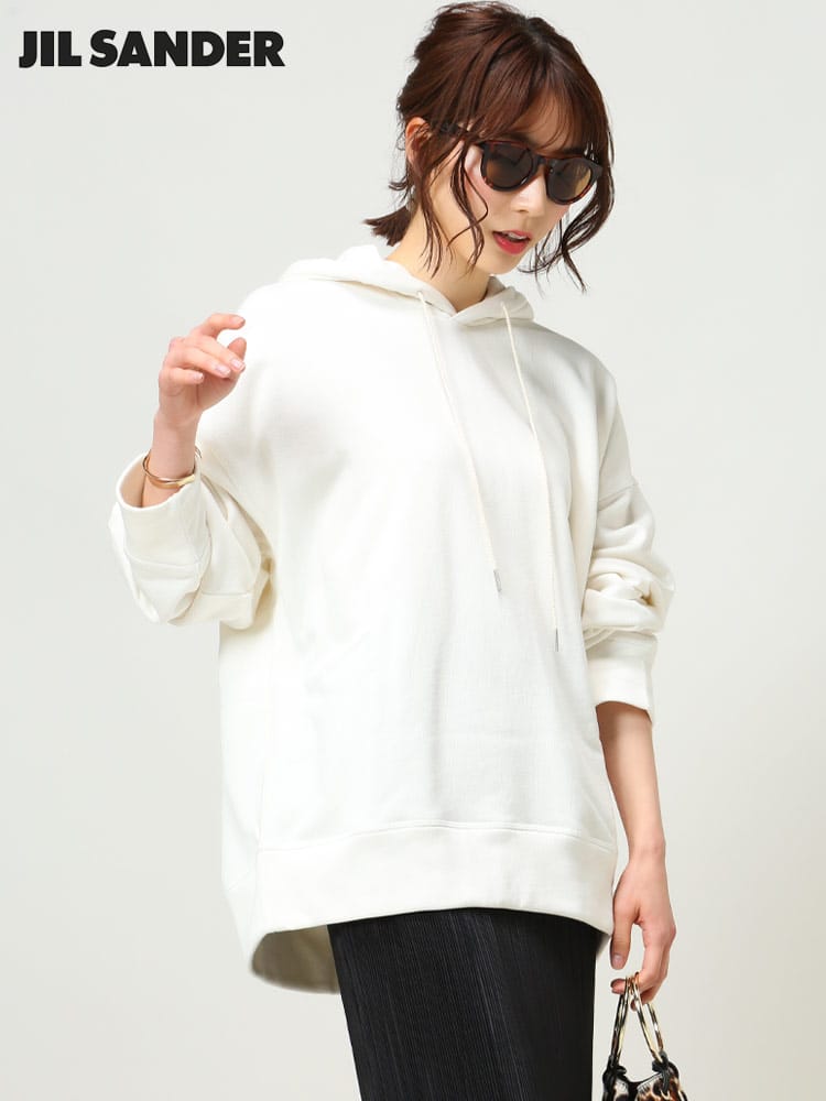 JIL SANDER (ジルサンダー) 裏毛 裾ワンポイント 無地 プルオーバー パーカー JLLJPPU707515 レディース ブランド