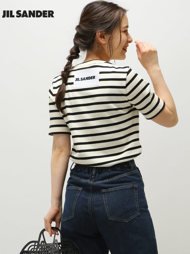JIL SANDER (ジルサンダー) ボーダー クルーネック 半袖 Tシャツ JLLJPPU707524 レディース