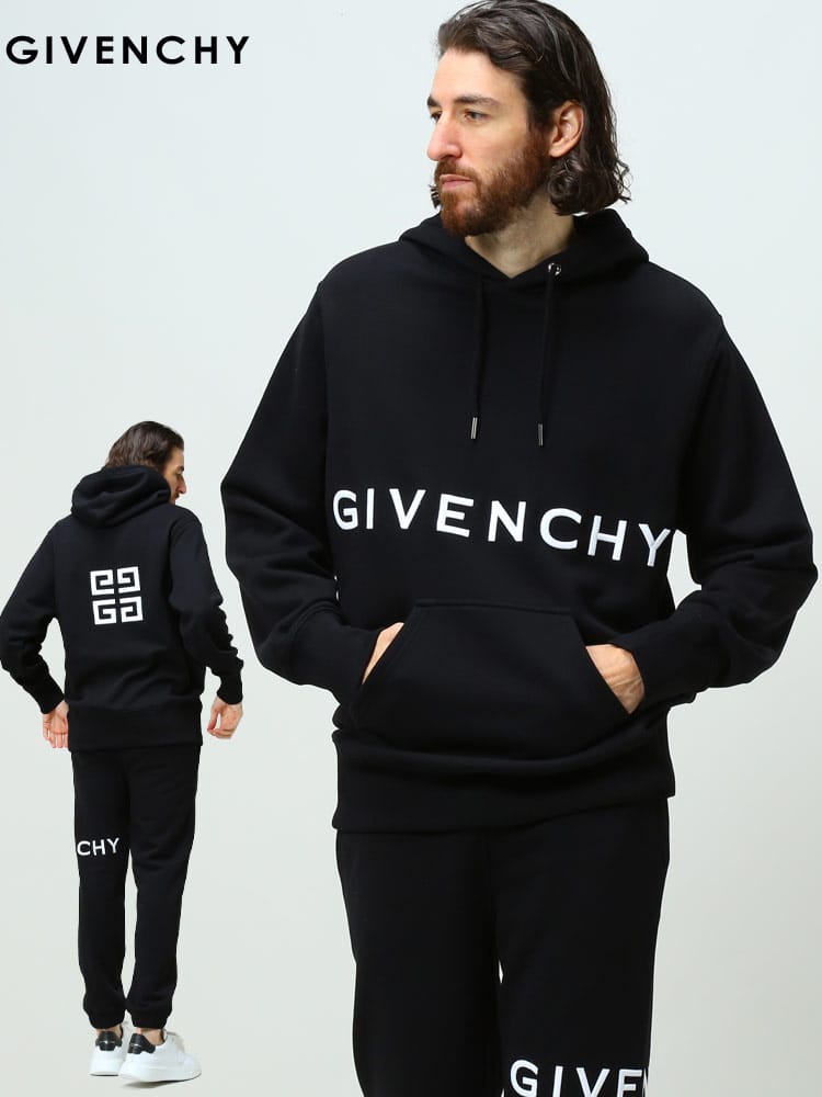 ジバンシィ メンズ パーカー GIVENCHY ブランド トップス 長袖 フード スウェット プルオーバー フーディー ポケット スエット ロゴ 刺繍 黒 クロ 大きいサイズ GVBMJ0CQ3Y6V