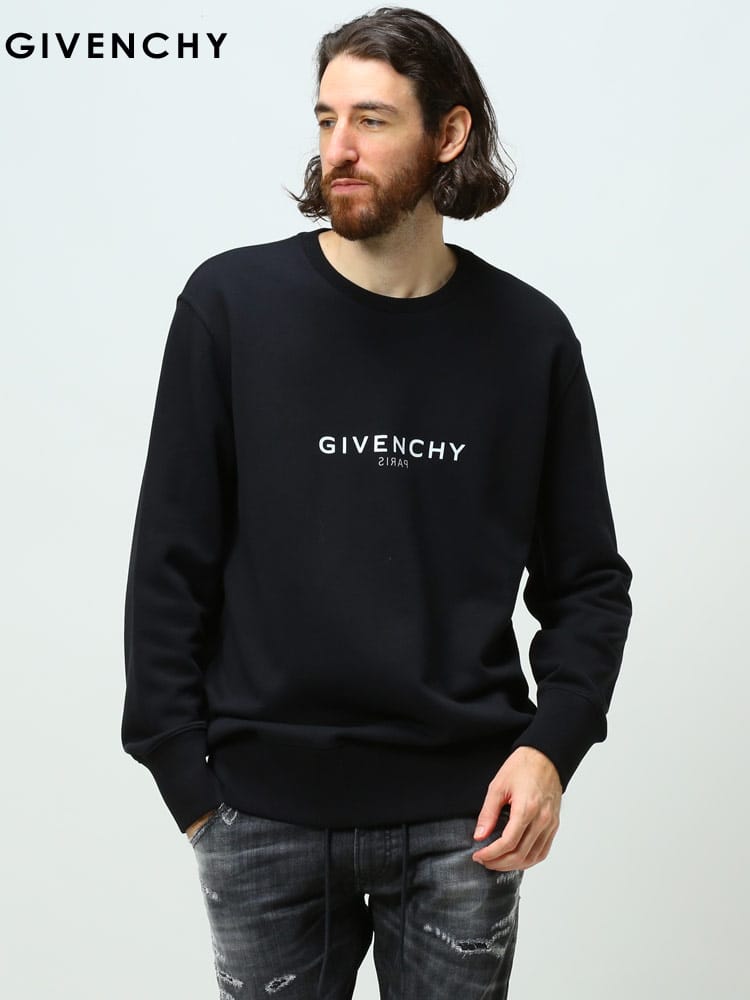 ジバンシィ メンズ トレーナー GIVENCHY ブランド トップス プルオーバー スウェット 長袖 ロゴ プリント バックプリント クルーネック 黒 クロ 大きいサイズ GVBMJ0CB3Y6V