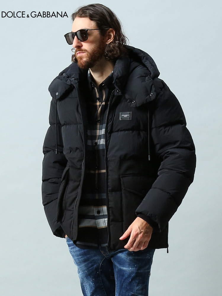 ドルチェ&ガッバーナ メンズ ダウン DOLCE&GABBANA ブランド アウター ダウンジャケット ブルゾン フード着脱 フルジップ ロゴ プレート コットン グース 黒 クロ 大きいサイズ DGG9VD8TFUM8T