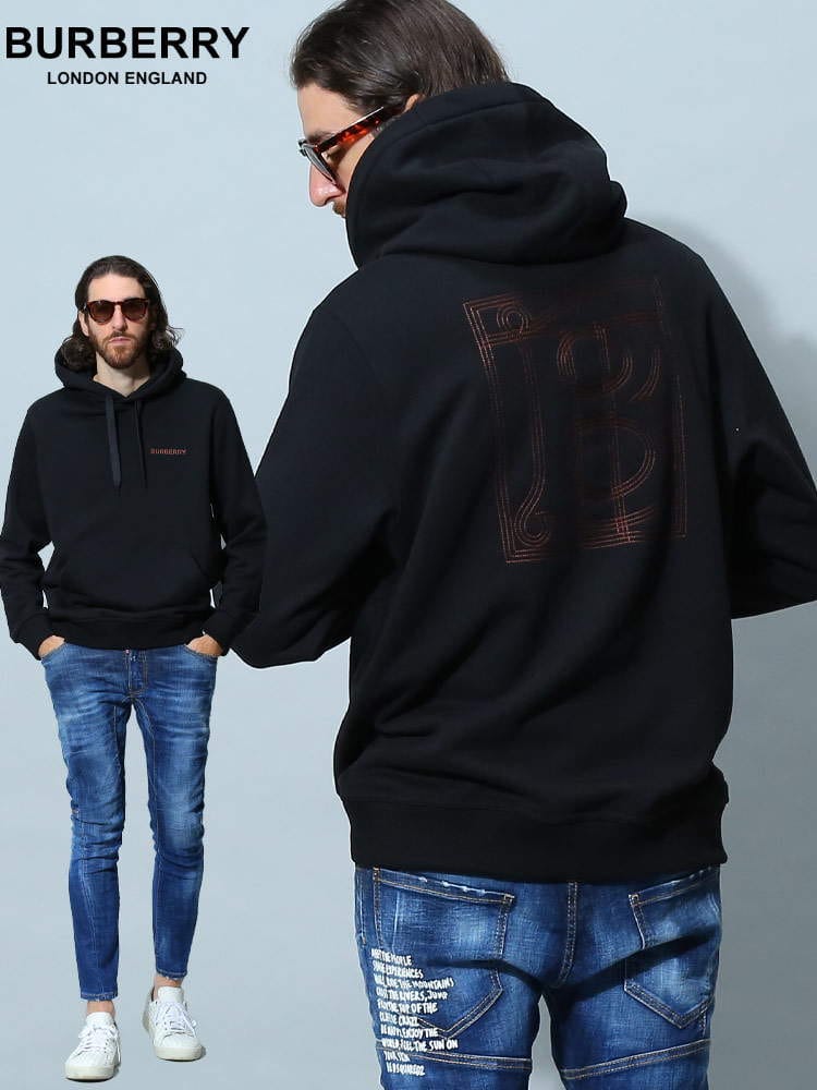 バーバリー メンズ パーカー BURBERRY ブランド フーディー トップス 長袖 スウェット ロゴ 刺繍 モノグラム プルオーバー 大きいサイズ BB8057543