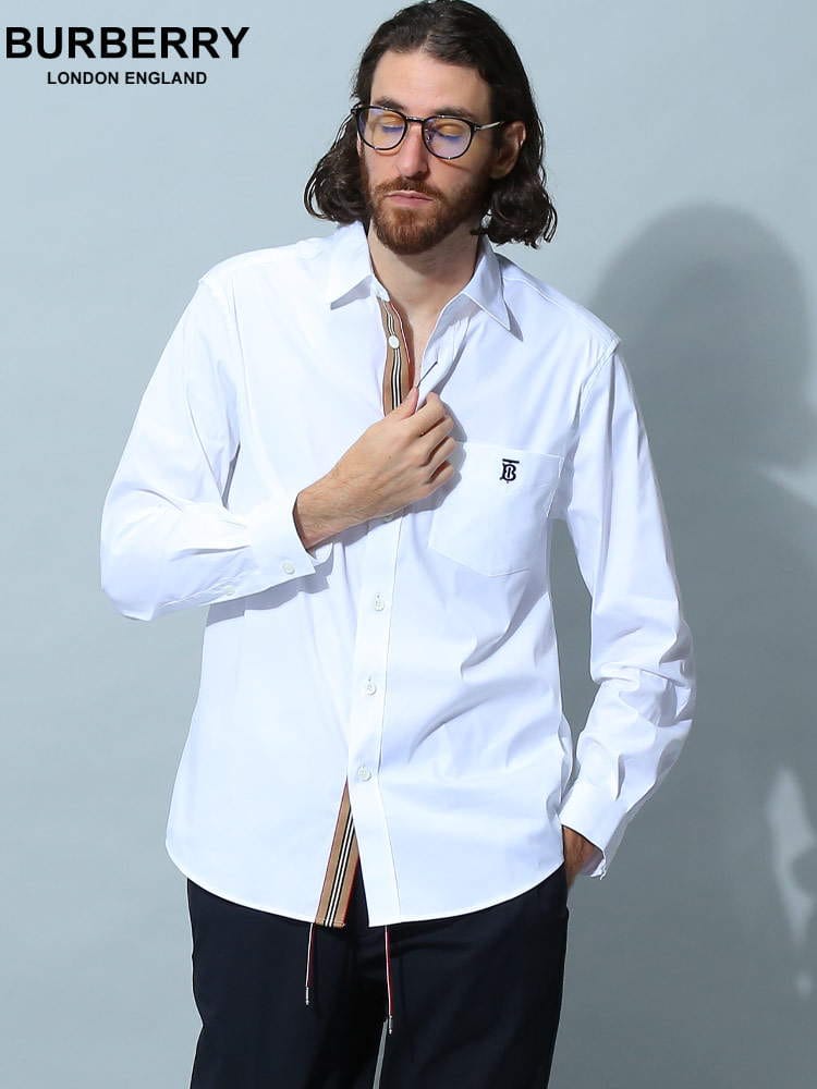 バーバリー メンズ シャツ BURBERRY ブランド 長袖シャツ トップス 長袖 モノグラムモチーフ ロゴ アイコンストライプ 大きいサイズ BB8043060