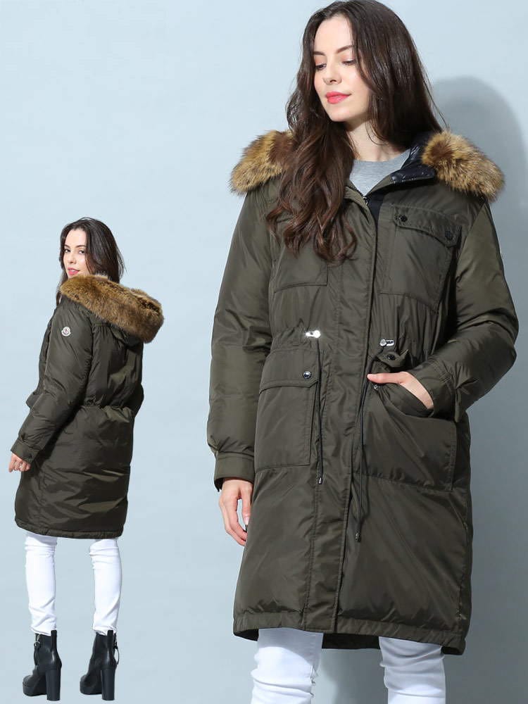 モンクレール レディース ダウン MONCLER ブランド ダウンコート アウター コート ロング ブルゾン ファーフード フルジップ ロング 膝丈 Ban レギュラーフィット ファー エコファー カーキ MCLBAN2