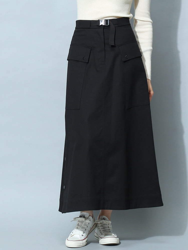 モンクレール レディース スカート MONCLER ブランド ロングスカート ボトムス ロング Aライン コットンギャバジン カーゴポケット H20932D0000354AUL999 コットン 綿 黒 クロ MSL2D0000354AUL