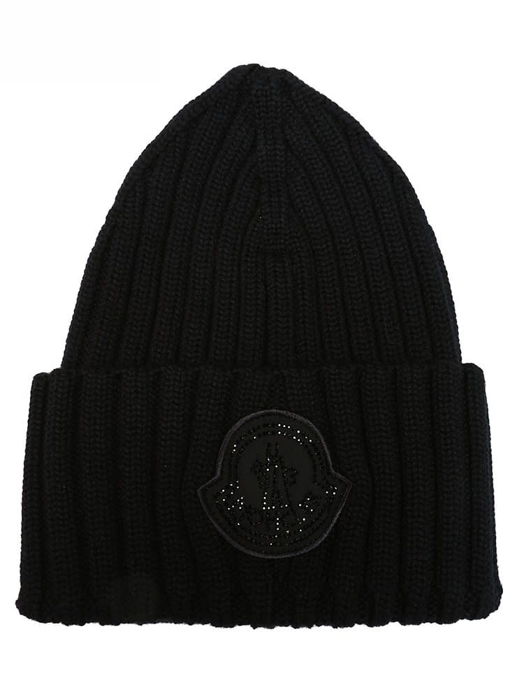 モンクレール レディース 帽子 MONCLER ブランド ニットキャップ ニット帽 キャップ ラインストーン ワッペン ロゴ MCL3B00048M1131