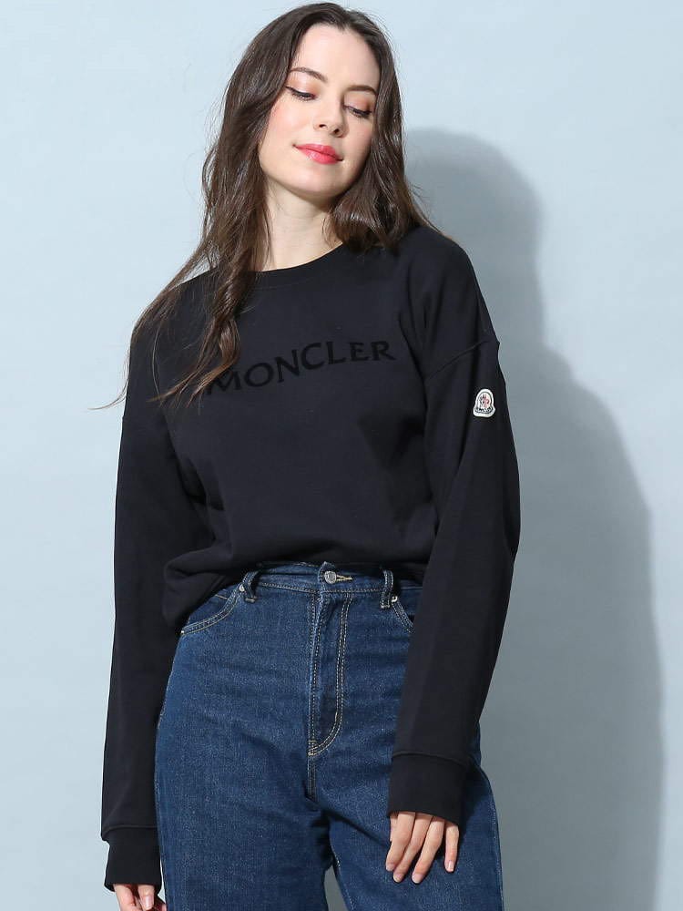 モンクレール レディース トレーナー MONCLER ブランド トップス プルオーバー スウェット 長袖 クルーネック ロゴ H20938G00021809LC999 綿 フリース リラックスフィット 黒 MCL8G00021809LC