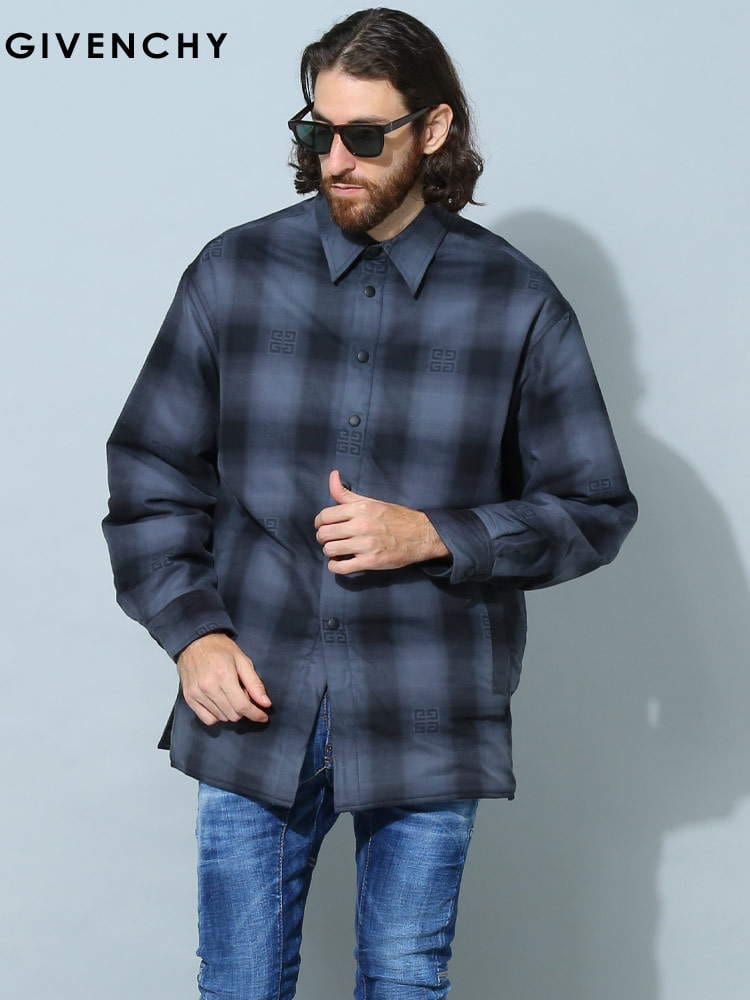 ジバンシィ メンズ シャツ GIVENCHY ブランド アウター チェックシャツ 長袖 ロゴ チェック 中綿 GVBM60TQ13R9