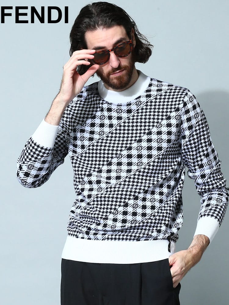 FENDI (フェンディ) チェック リブ 長袖 ニット FDFZX089AL3Y