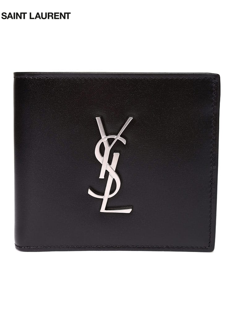サンローラン メンズ 財布 Saint Laurent ブランド 二つ折り 財布 折り財布 ウォレット サイフ 小銭入れ ロゴ カーフレザー 本革 プレゼント ギフト 黒 クロ SLP4632490SX0E