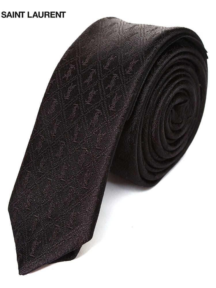 サンローラン メンズ ネクタイ Saint Laurent ブランド タイ シルク100％ モノグラム ロゴ ギフト プレゼント ビジネス 黒 クロ SLP62151000