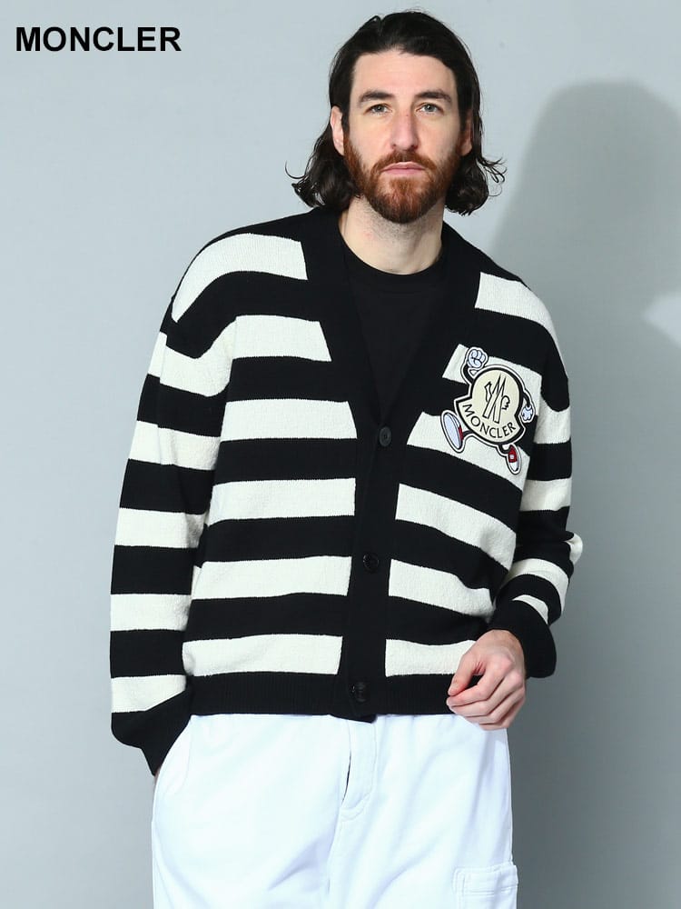 MONCLER (モンクレール) ロゴワッペン ボーダー ニットカーディガン  