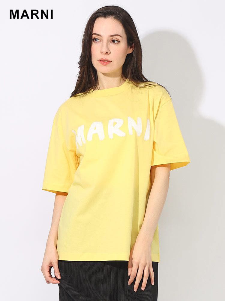 MARNI (マルニ) コットン100％ フロントBIGロゴ クルーネック 半袖 Ｔシャツ ボクシーフィット MALTHJET49EPH ブランド レディース トップス
