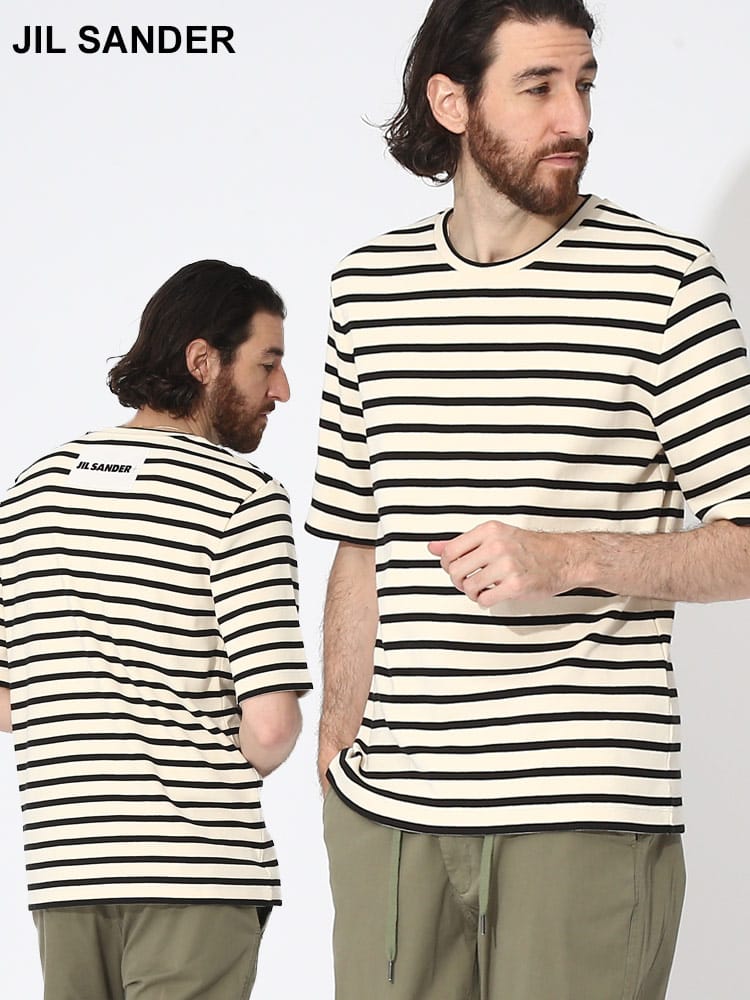 JIL SANDER (ジルサンダー) ボーダー柄 クルーネック 半袖 Tシャツ JLGC0109J46497 メンズ ブランド