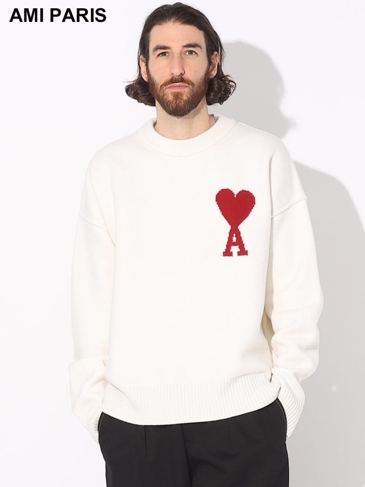 AMI PARIS (アミパリス) 胸ロゴ クルーネック ニット AMI DE COEUR AMBFUKS006018 ブランド メンズ 男性 トップス