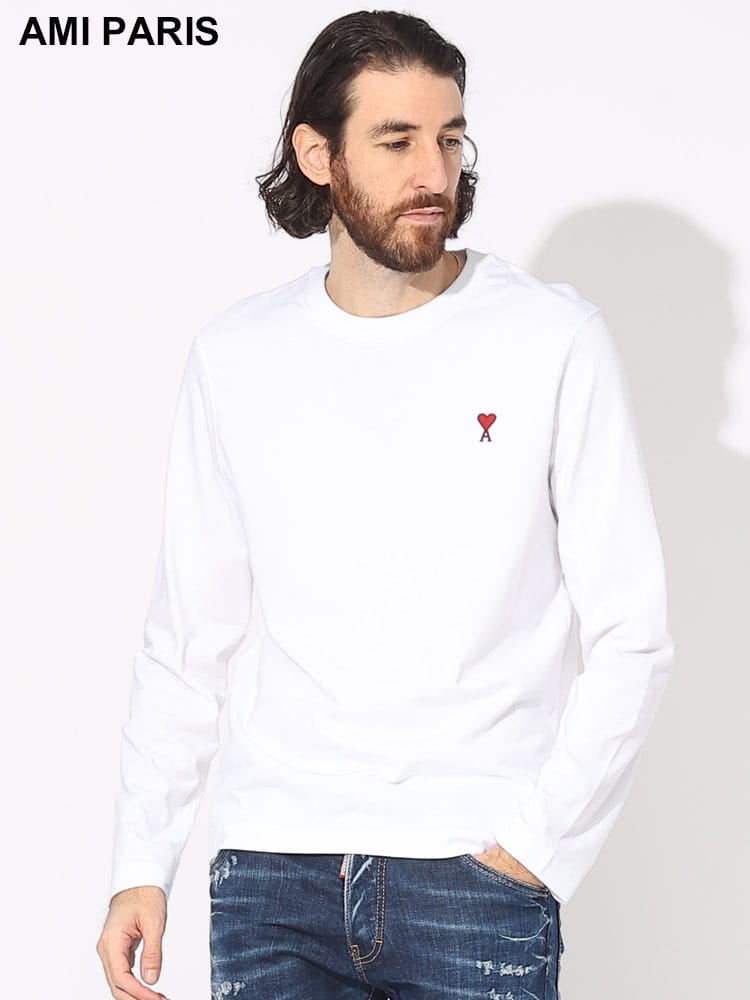 AMI PARIS (アミパリス) ワンポイント クルーネック 長袖 Tシャツ Ami de Coeur AMUTS205726 ブランド メンズ 男性 トップス