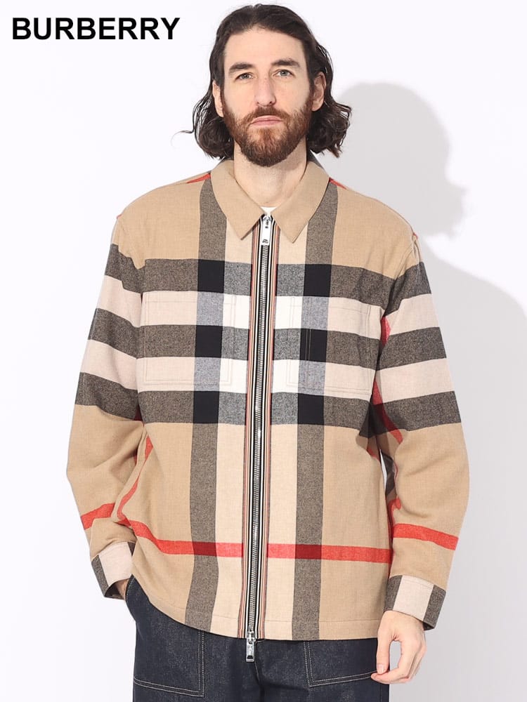 BURBERRY (バーバリー) チェック ウールコットン ジップ オーバーシャツ BB8050135 ブランド メンズ 男性 アウター