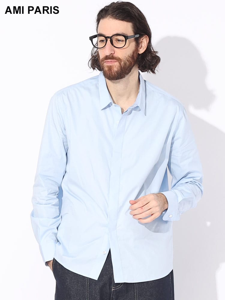 AMI PARIS (アミパリス) コットン 無地 長袖 シャツ Tonal 