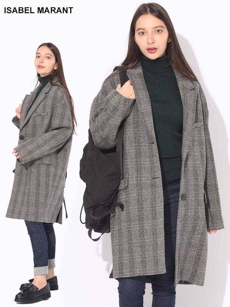 ISABEL MARANT (イザベルマラン) ウール ヘリンボン シングル コート 