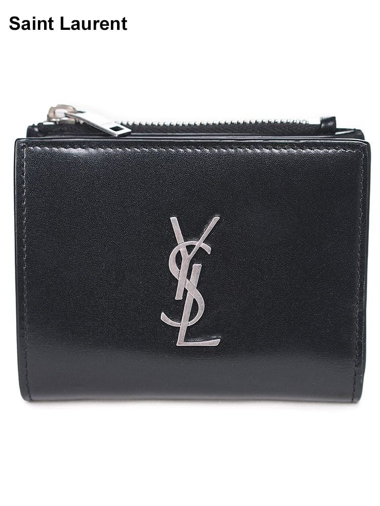 Saint Laurent (サンローラン) ロゴプレート ジップ付き 2つ折り ウォレット SL575726 ブランド メンズ 男性 財布