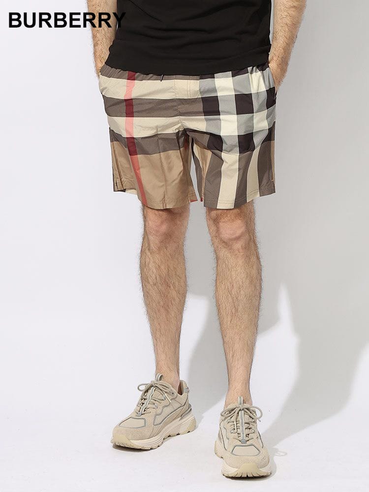 BURBERRY (バーバリー) チェック柄 インナーメッシュ ポケット付き ウエストコード スイムショーツ BBGUILDES ブランド メンズ 男性 ボトムス 水着