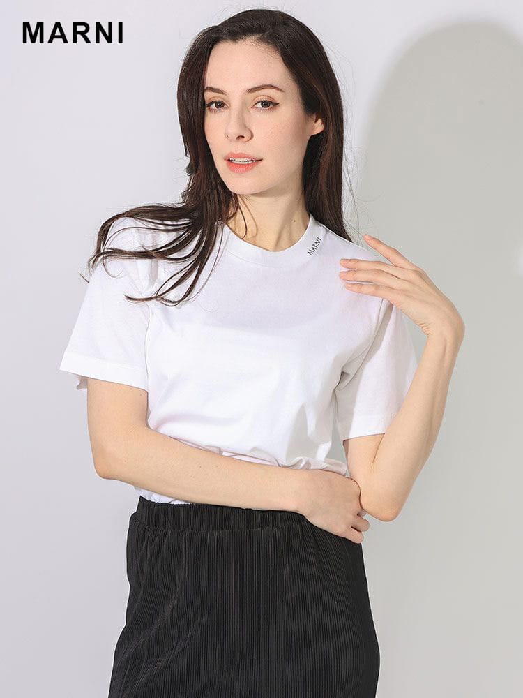MARNI (マルニ) コットン100％ ネックロゴ刺繍 クルーネック 半袖 T 