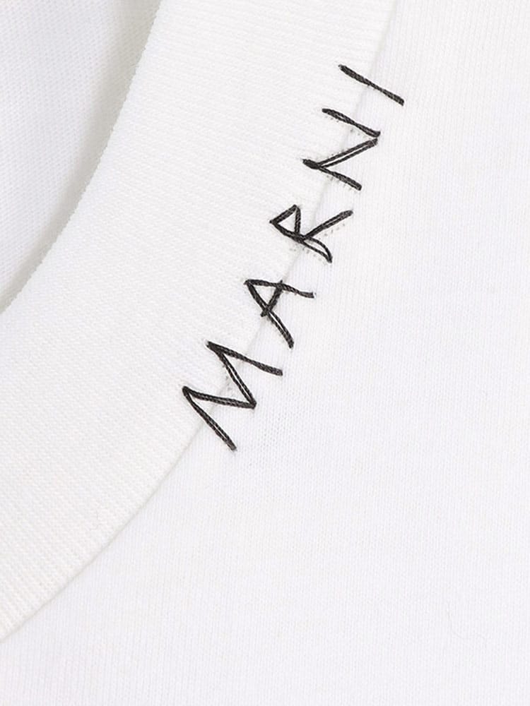 MARNI (マルニ) コットン100％ ネックロゴ刺繍 クルーネック 半袖 T 