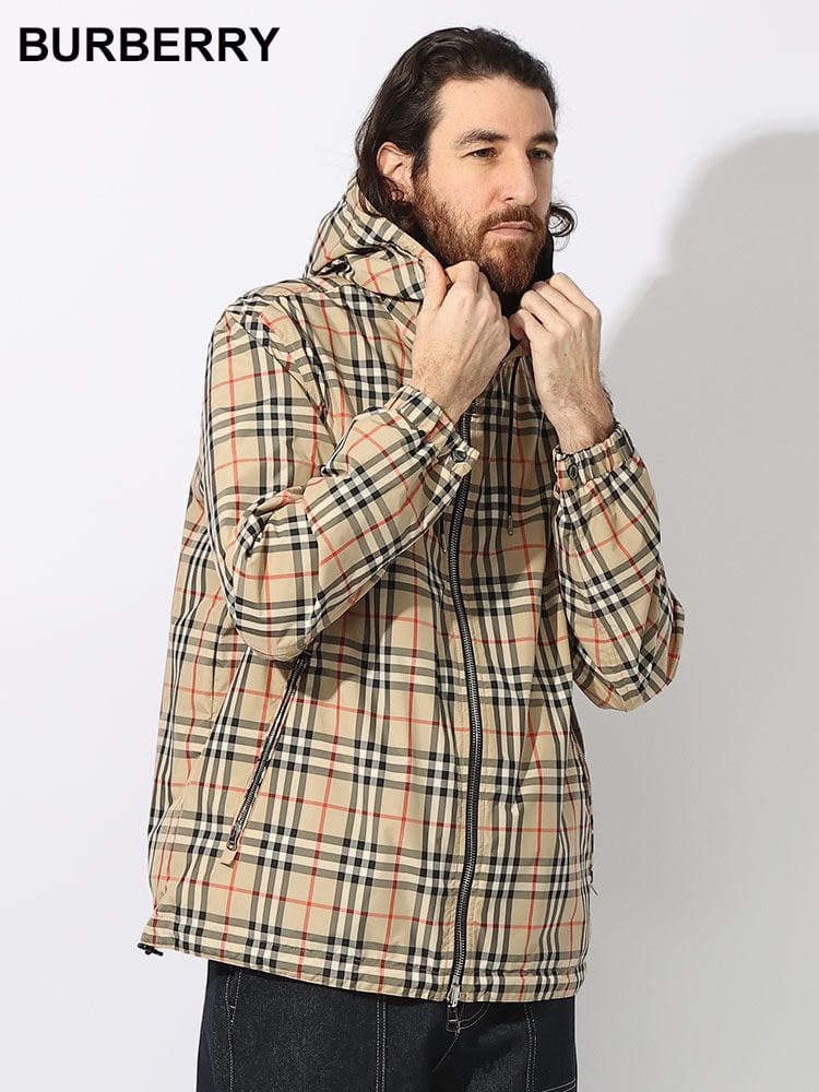 BURBERRY (バーバリー) リバーシブル ヴィンテージチェック×無地 ナイロンジャケット ライトアウター BBSTRETTON ブランド メンズ 男性 アウター