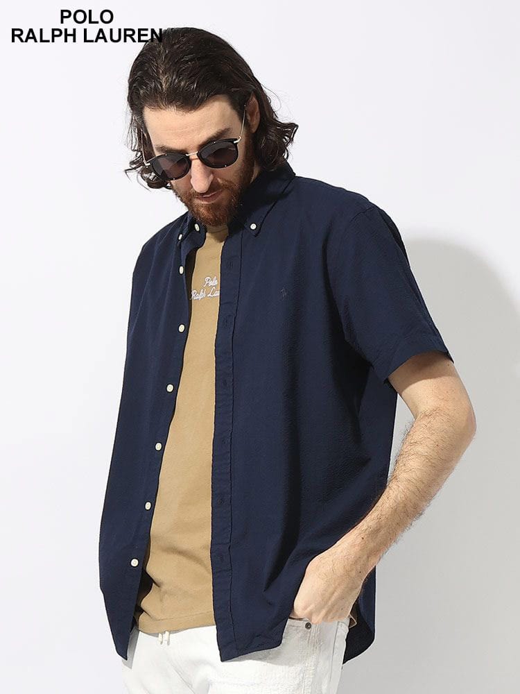 POLO RALPH LAUREN (ポロラルフローレン) シアサッカー 胸ロゴ刺繍 ボタンダウン 半袖 シャツ RL710906575 ブランド メンズ 男性 トップス