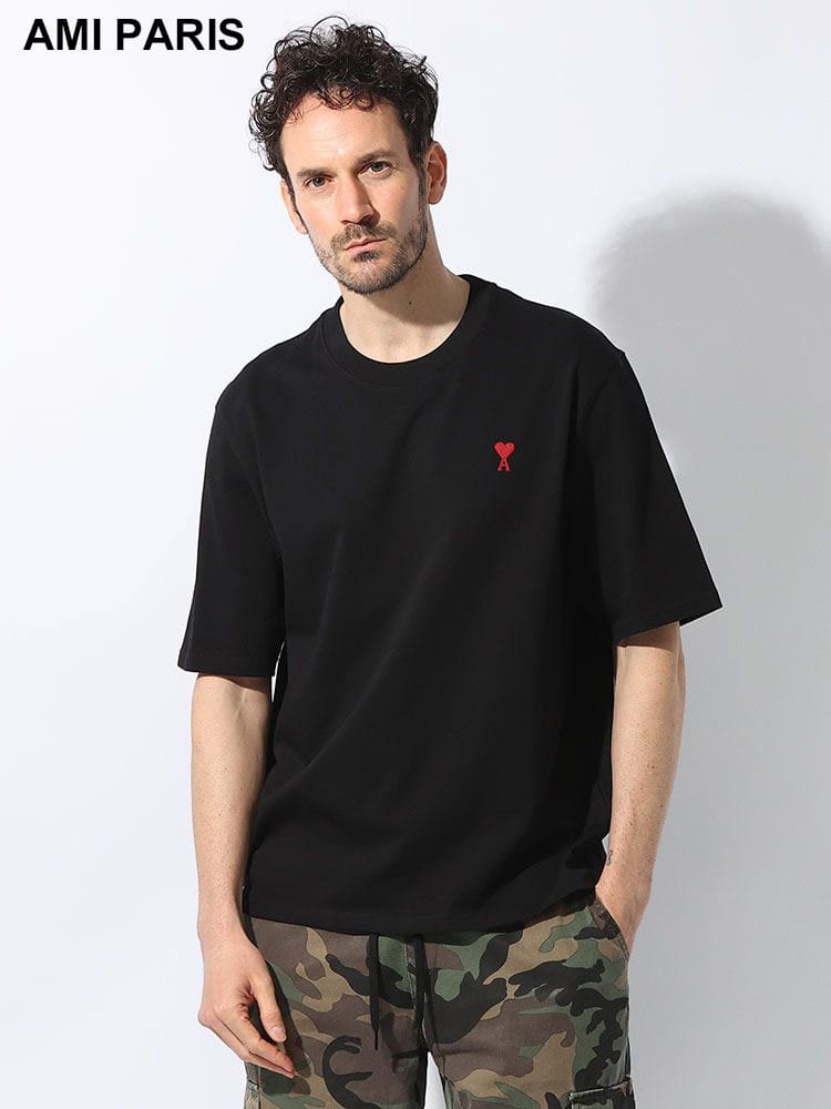 AMI PARIS (アミパリス ) コットン100％ 胸ロゴ刺繍 クルーネック 半袖 Ｔシャツ AMBFUTS005726 ブランド メンズ 男性 トップス