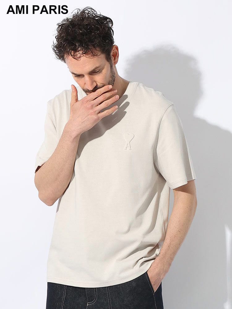 AMI PARIS (アミパリス ) コットン100％ エンボスロゴ クルーネック 半袖 Tシャツ AMUTS025726 ブランド メンズ 男性 トップス