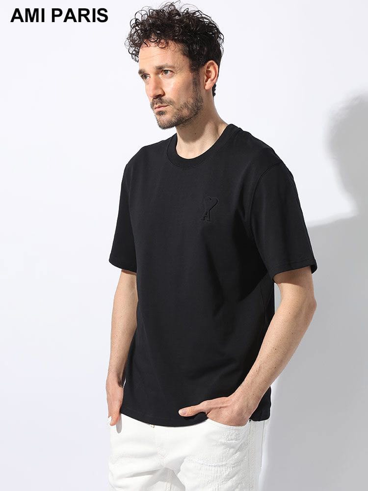 AMI PARIS (アミパリス ) コットン100％ エンボスロゴ クルーネック 半袖 Tシャツ AMUTS025726 ブランド メンズ 男性 トップス
