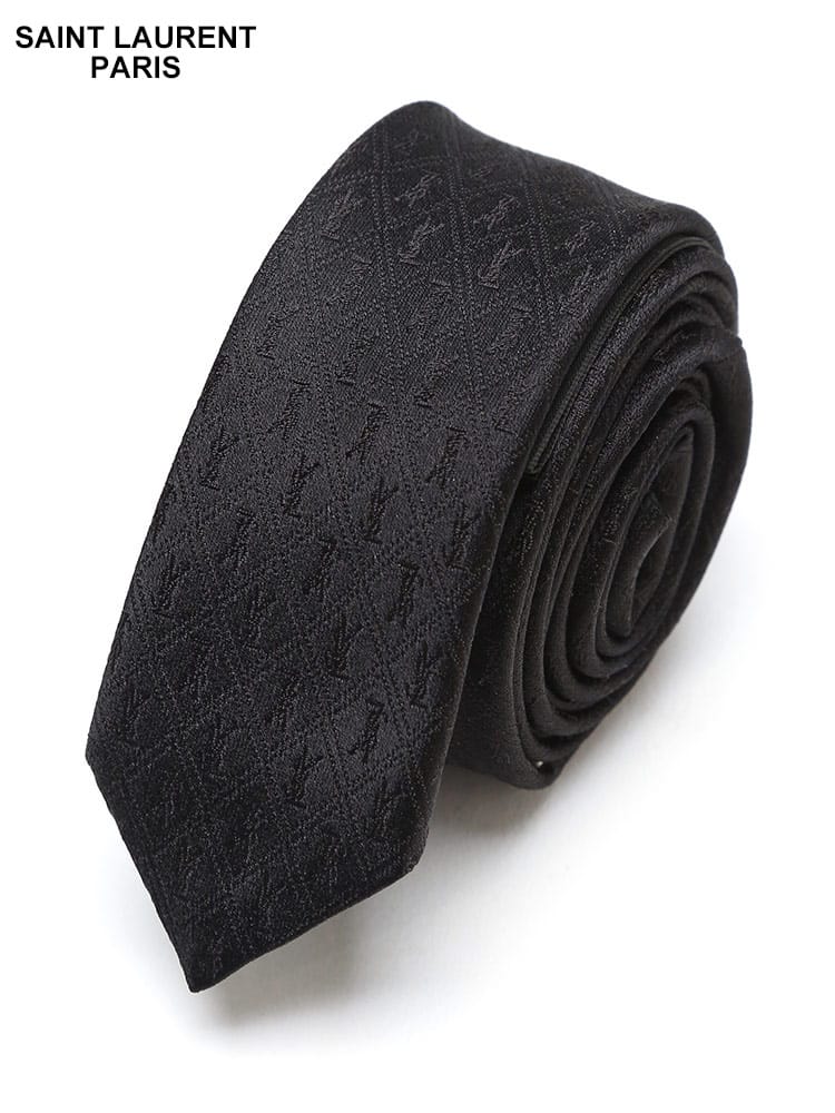 Saint Laurent (サンローラン) シルク100％ 総柄ロゴ ネクタイ