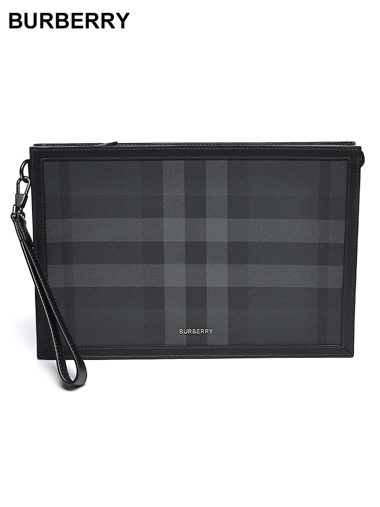 BURBERRY - チェック クラッチバッグ - メンズ - ポリウレタン系熱可塑性エラストマー(TPU)/レザー/コットン/レザー/ポリエステル - ワンサイズ - グレー