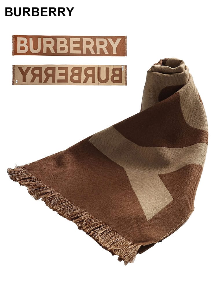 BURBERRY (バーバリー) ウール100％ BIGロゴ マフラー BBLTXT レディース