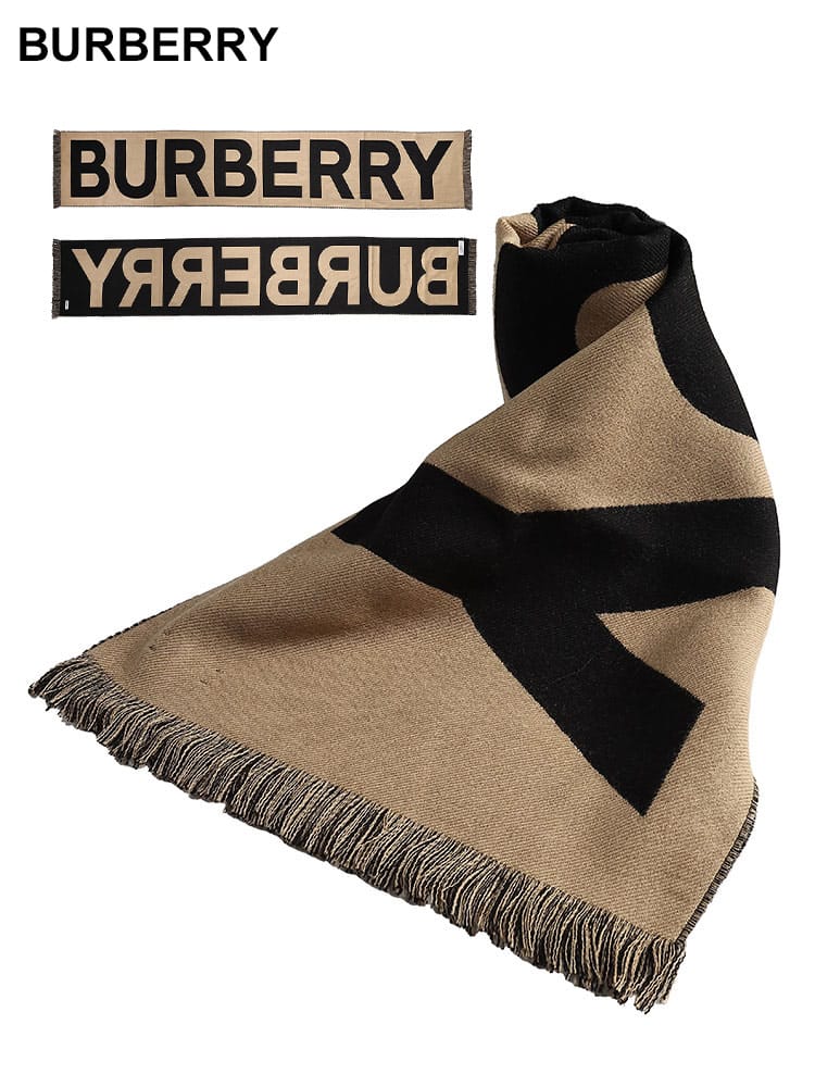 BURBERRY (バーバリー) ウール100％ BIGロゴ マフラー BBLTXT レディース