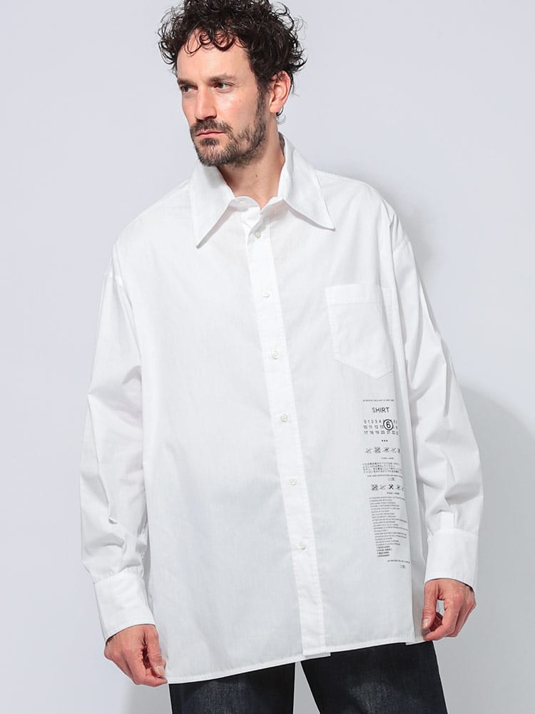 MM6 Maison Margiela (エムエムシックス メゾン マルジェラ) コットンポプリン ケアラベルプリント ポケット付き 長袖 オーバーシャツ MM6SH0DT0014 メンズ