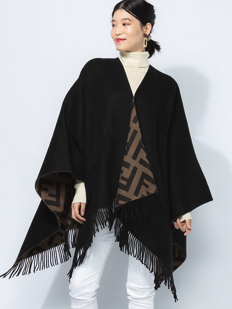 FENDI (フェンディ) リバーシブル カシミヤ＆ウール 無地 総柄 