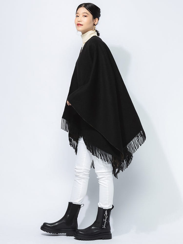 FENDI (フェンディ) リバーシブル カシミヤ＆ウール 無地 総柄 