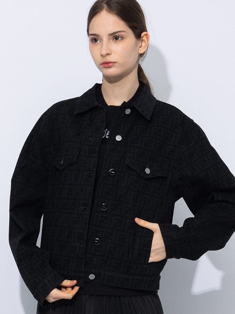 FENDI (フェンディ) ロゴプリント フルボタン デニムジャケット 
