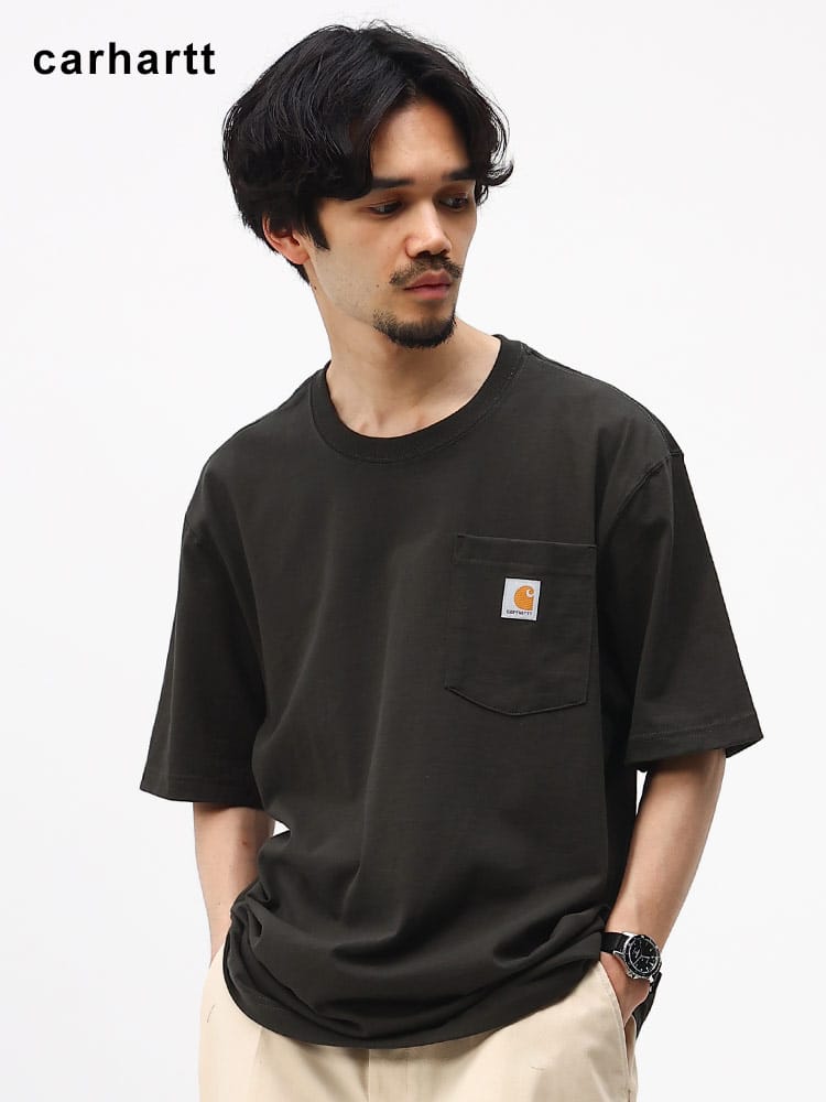 Carhartt (カーハート) 無地 ロゴ ポケット付き クルーネック 半袖 Tシャツ