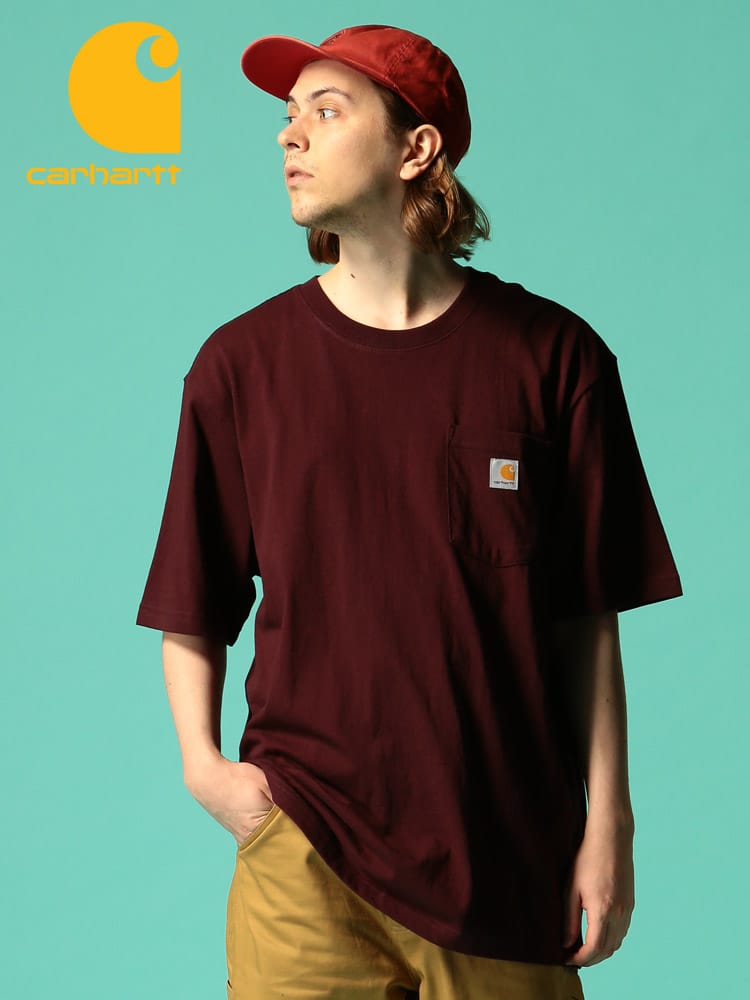 Carhartt (カーハート) 無地 ロゴ ポケット付き クルーネック 半袖 Tシャツ