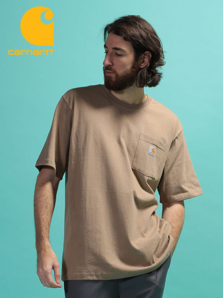 Carhartt (カーハート) 無地 ロゴ ポケット付き クルーネック 半袖 Tシャツ