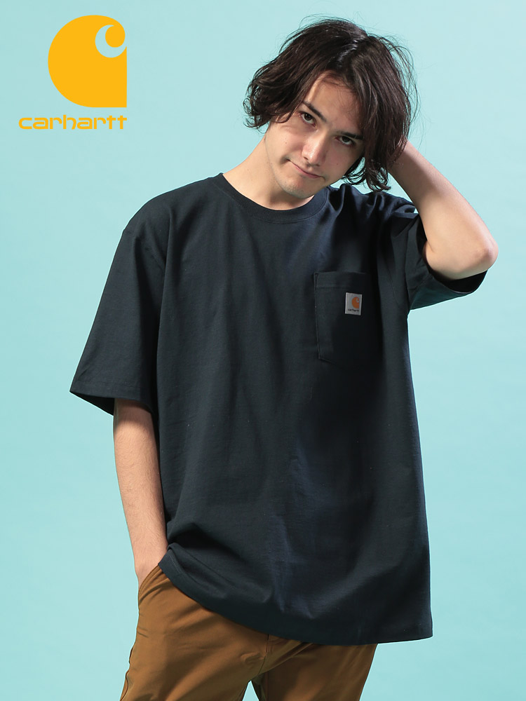 Carhartt (カーハート) 無地 ロゴ ポケット付き クルーネック 半袖 Tシャツ
