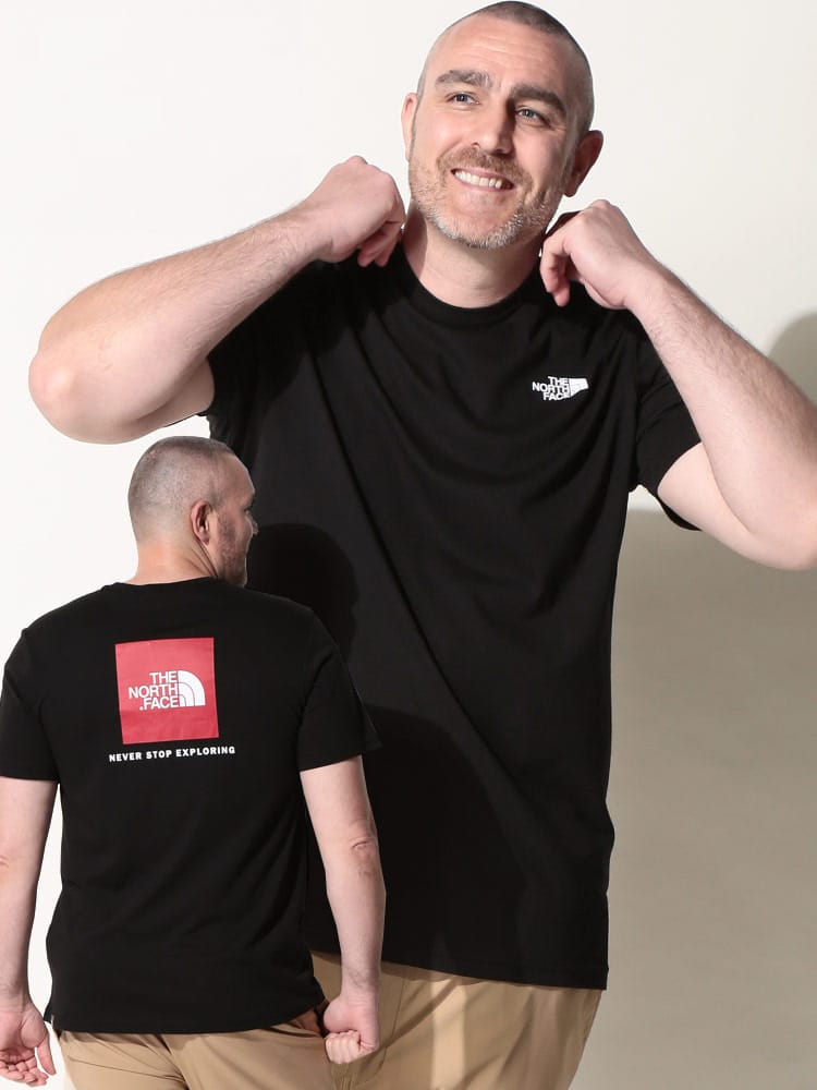 大きいサイズ メンズ THE NORTH FACE (ザ ノースフェイス) 綿100％ バックBOXロゴ クルーネック 半袖 Tシャツ RED BOX TEE